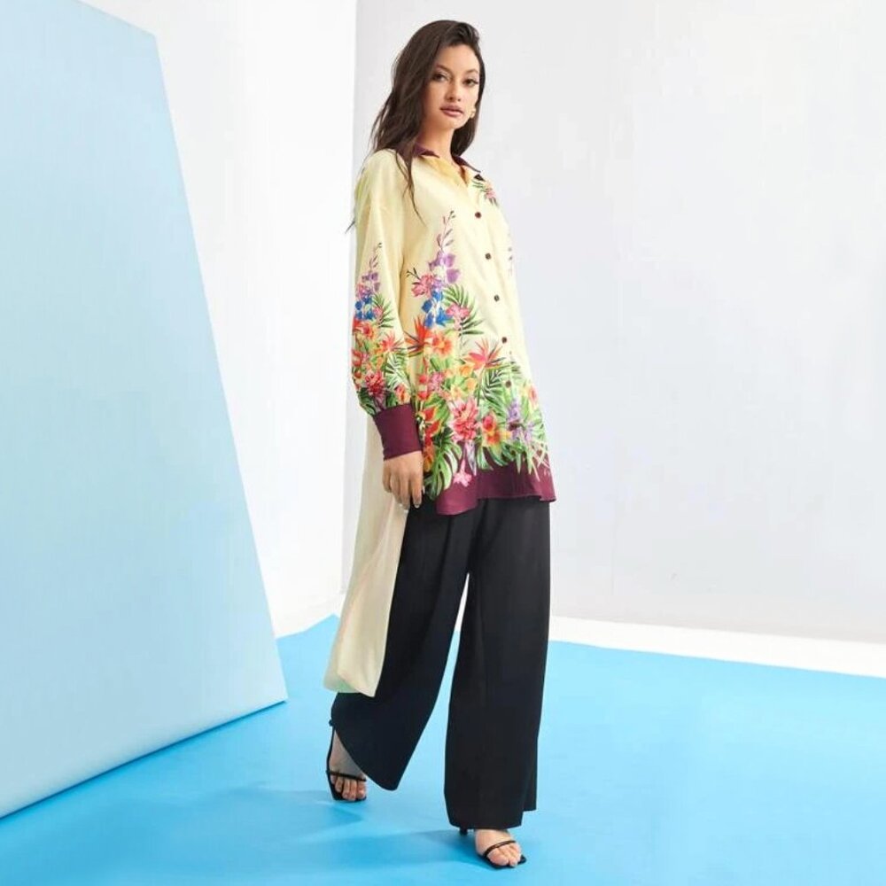 SHEIN X ATELIER | Floral High Low Hem Buttondown Blouse | NWT